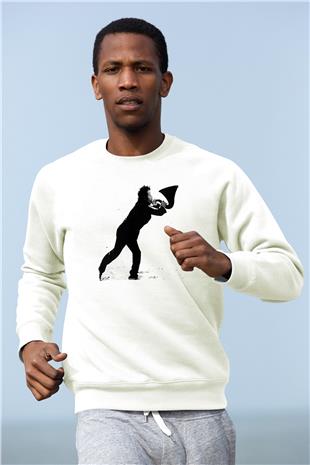 Tom Waits Baskılı Beyaz Unisex Sweatshirt