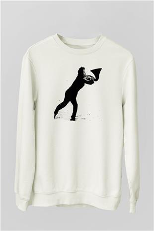 Tom Waits Baskılı Beyaz Unisex Sweatshirt