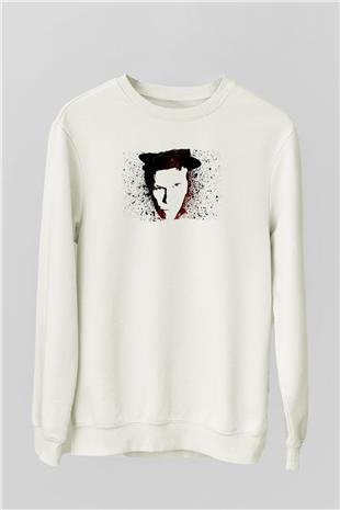 Tom Waits Baskılı Beyaz Unisex Sweatshirt
