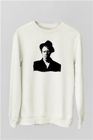 Tom Waits Baskılı Beyaz Unisex Sweatshirt
