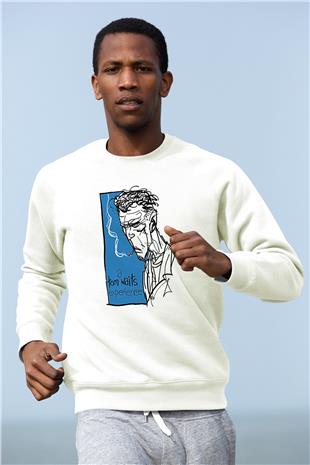 Tom Waits Baskılı Beyaz Unisex Sweatshirt