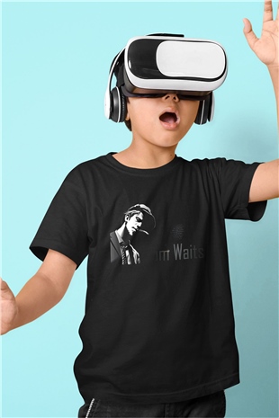 Tom Waits Baskılı Unisex Siyah Çocuk Tişört - Tshirt