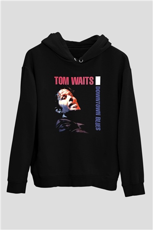 Tom Waits Baskılı Unisex Siyah Kapüşonlu Sweatshirt