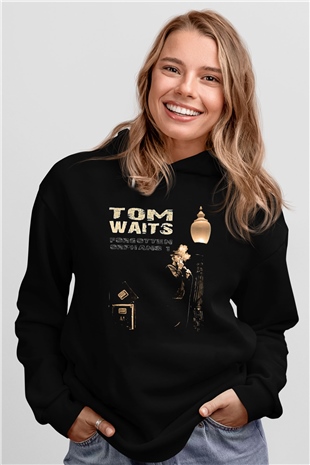 Tom Waits Baskılı Unisex Siyah Kapüşonlu Sweatshirt
