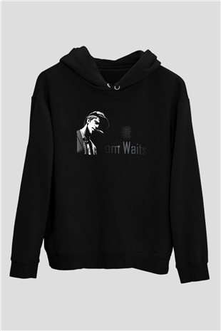 Tom Waits Baskılı Unisex Siyah Kapüşonlu Sweatshirt