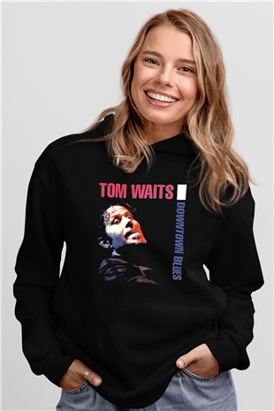 Tom Waits Baskılı Unisex Siyah Kapüşonlu Sweatshirt
