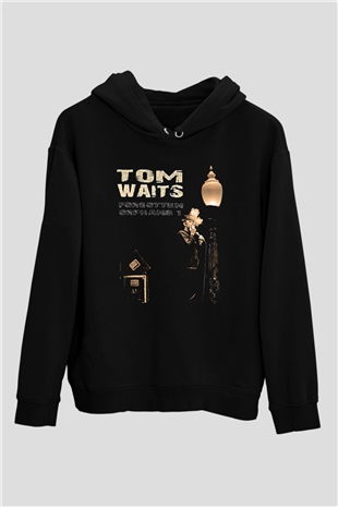 Tom Waits Baskılı Unisex Siyah Kapüşonlu Sweatshirt