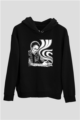 Tom Waits Baskılı Unisex Siyah Kapüşonlu Sweatshirt