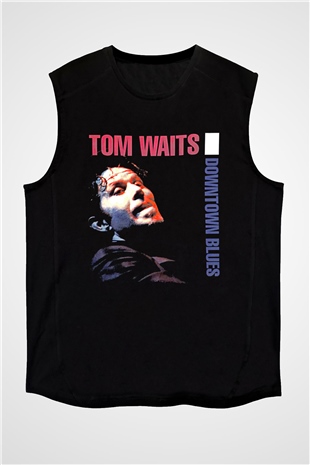 Tom Waits Baskılı Unisex Siyah Kolsuz Tişört - Tshirt