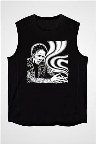 Tom Waits Baskılı Unisex Siyah Kolsuz Tişört - Tshirt