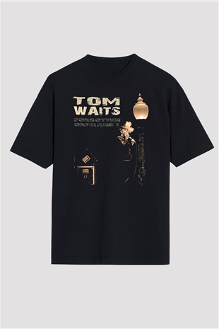 Tom Waits Baskılı Unisex Siyah Oversize Tişört - Tshirt