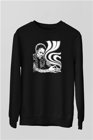 Tom Waits Baskılı Unisex Siyah Sweatshirt
