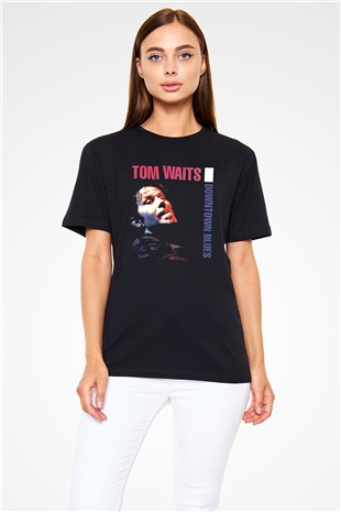 Tom Waits Baskılı Unisex Siyah Tişört - Tshirt