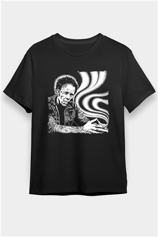 Tom Waits Baskılı Unisex Siyah Tişört - Tshirt