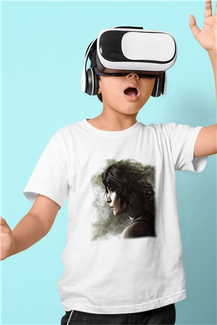 Tomb Raider Baskılı Beyaz Unisex Çocuk Tişört