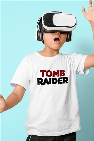 Tomb Raider Baskılı Beyaz Unisex Çocuk Tişört