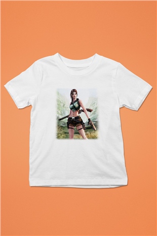 Tomb Raider Baskılı Beyaz Unisex Çocuk Tişört