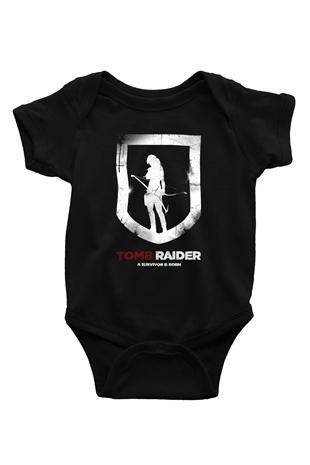 Tomb Raider Baskılı Siyah Bebek Body - Zıbın