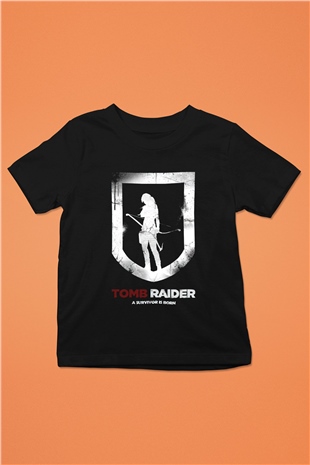 Tomb Raider Baskılı Siyah Unisex Çocuk Tişört
