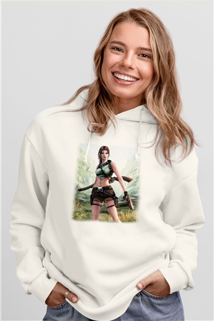 Tomb Raider Beyaz Unisex Hoodie