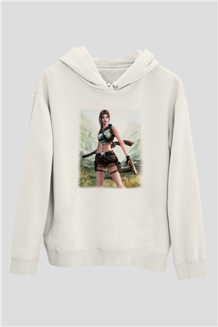 Tomb Raider Beyaz Unisex Hoodie