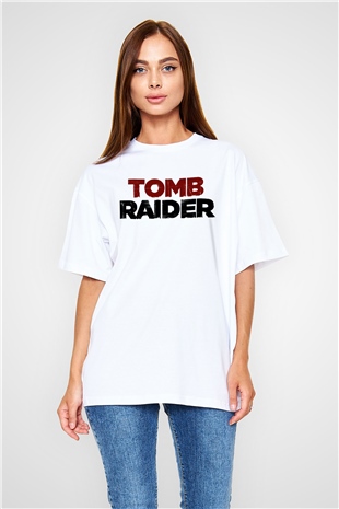 Tomb Raider Beyaz Unisex Oversize Tişört T-Shirt