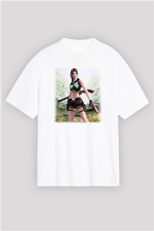 Tomb Raider Beyaz Unisex Oversize Tişört T-Shirt