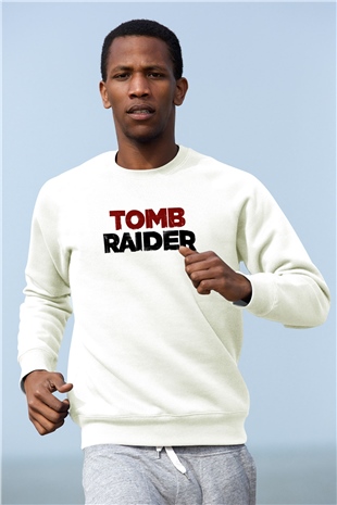 Tomb Raider Beyaz Unisex Sweatshirt
