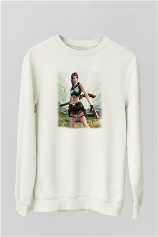 Tomb Raider Beyaz Unisex Sweatshirt