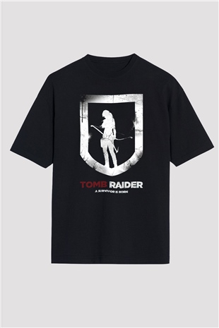 Tomb Raider Siyah Unisex Oversize Tişört T-Shirt