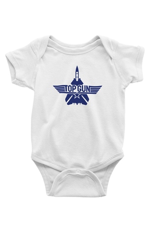 Top Gun Baskılı Beyaz Unisex Bebek Body - Zıbın