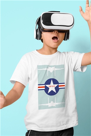 Top Gun Baskılı Beyaz Unisex Çocuk Tişört