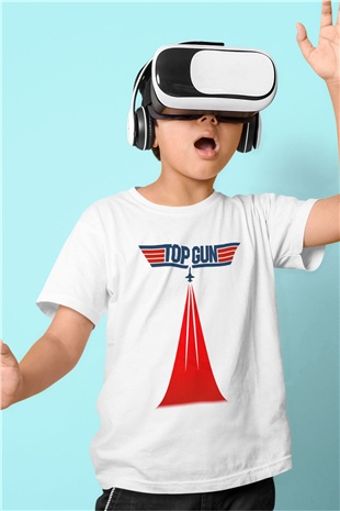 Top Gun Baskılı Beyaz Unisex Çocuk Tişört