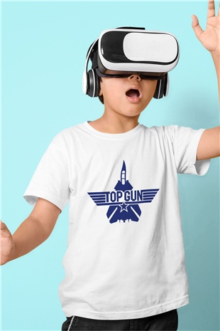 Top Gun Baskılı Beyaz Unisex Çocuk Tişört