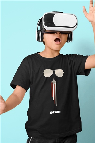Top Gun Baskılı Siyah Unisex Çocuk Tişört