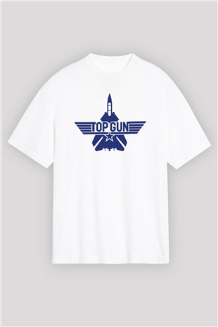 Top Gun Beyaz Unisex Oversize Tişört T-Shirt