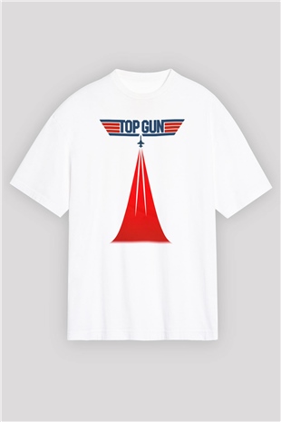 Top Gun Beyaz Unisex Oversize Tişört T-Shirt