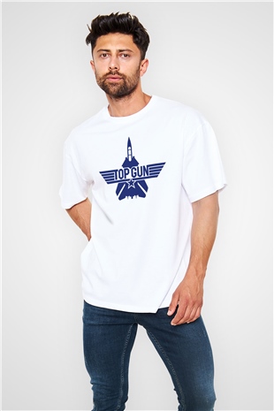 Top Gun Beyaz Unisex Oversize Tişört T-Shirt