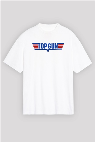 Top Gun Beyaz Unisex Oversize Tişört T-Shirt