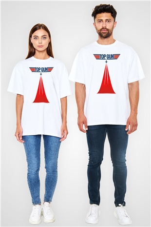 Top Gun Beyaz Unisex Oversize Tişört T-Shirt