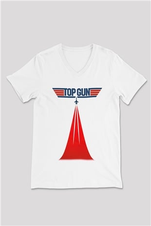 Top Gun Beyaz Unisex V Yaka Tişört T-Shirt