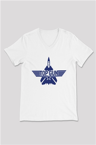 Top Gun Beyaz Unisex V Yaka Tişört T-Shirt