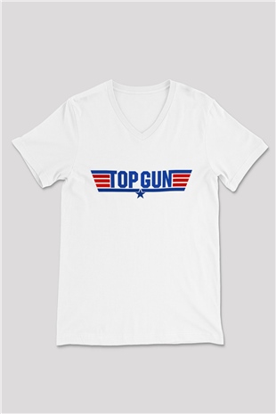 Top Gun Beyaz Unisex V Yaka Tişört T-Shirt