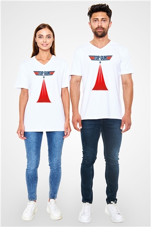 Top Gun Beyaz Unisex V Yaka Tişört T-Shirt