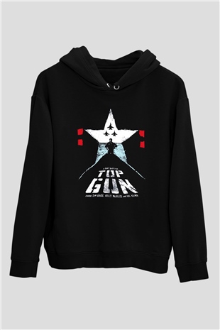 Top Gun Siyah Unisex Kapşonlu Sweatshirt