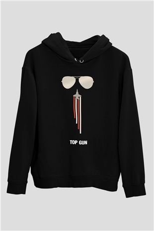 Top Gun Siyah Unisex Kapşonlu Sweatshirt