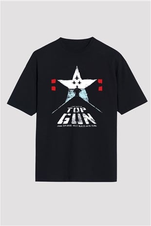 Top Gun Siyah Unisex Oversize Tişört T-Shirt