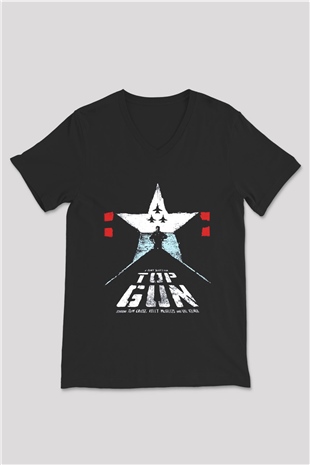 Top Gun Siyah Unisex V Yaka Tişört T-Shirt