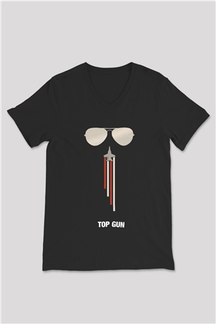 Top Gun Siyah Unisex V Yaka Tişört T-Shirt