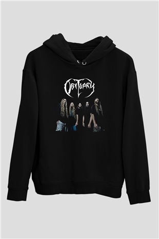 Tortorum Baskılı Unisex Siyah Kapüşonlu Sweatshirt